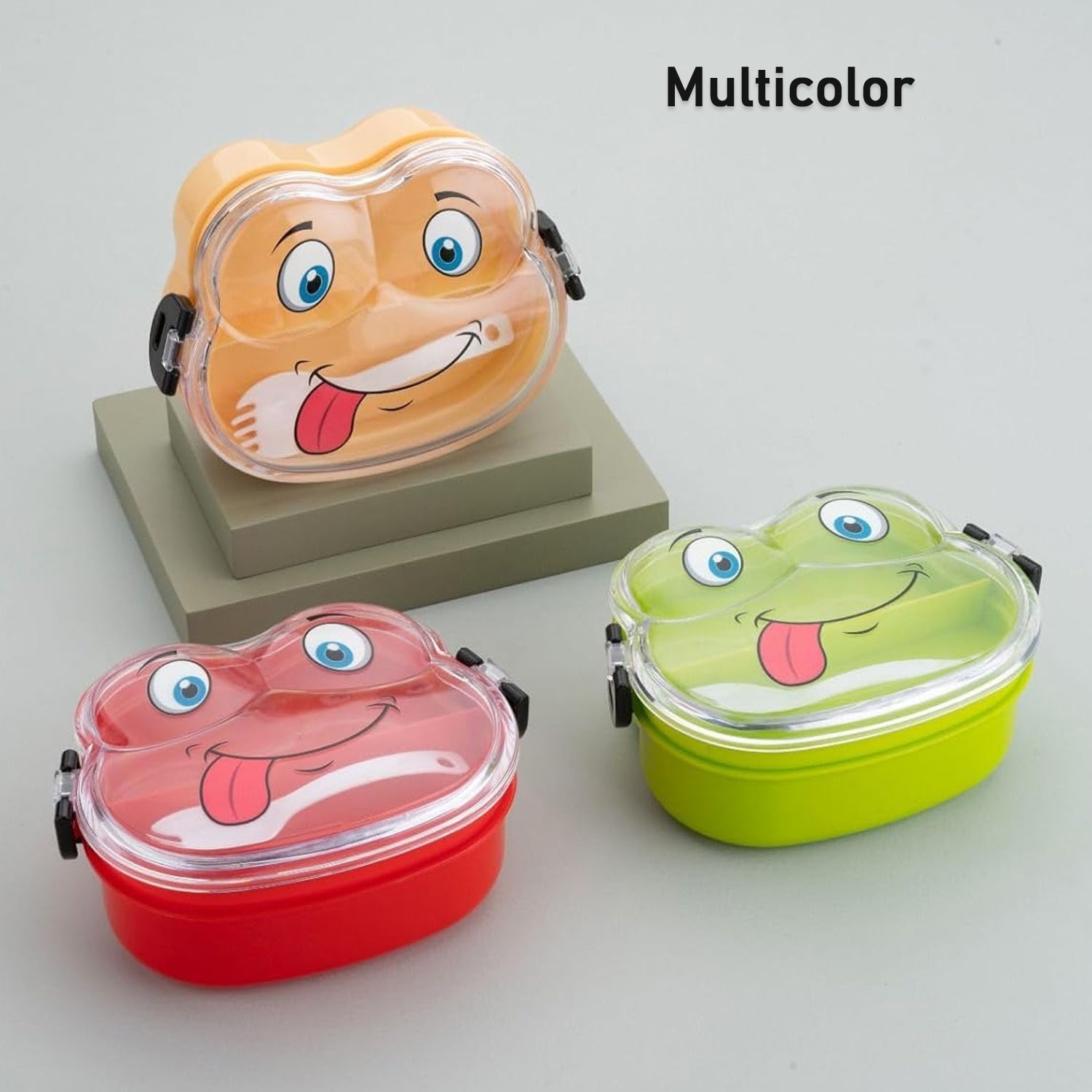 Double Layer Froggy Shape Lunch Box With Spoon (1 Pc  Mix Color) Double Layer Froggy Shape Lunch Box With Spoon (1 Pc  Mix Color)